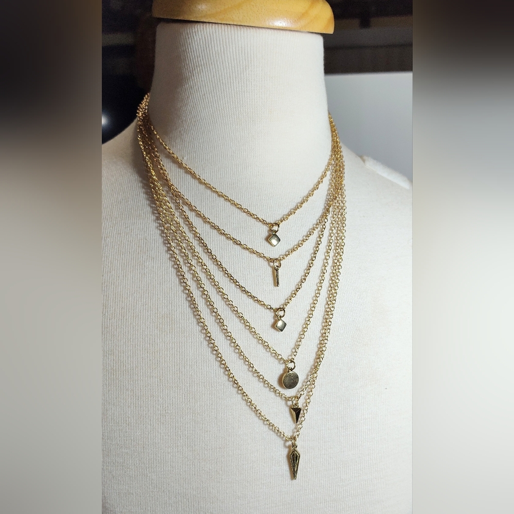 Delicate Long Layered Gold Necklace Set NWOT (#22)